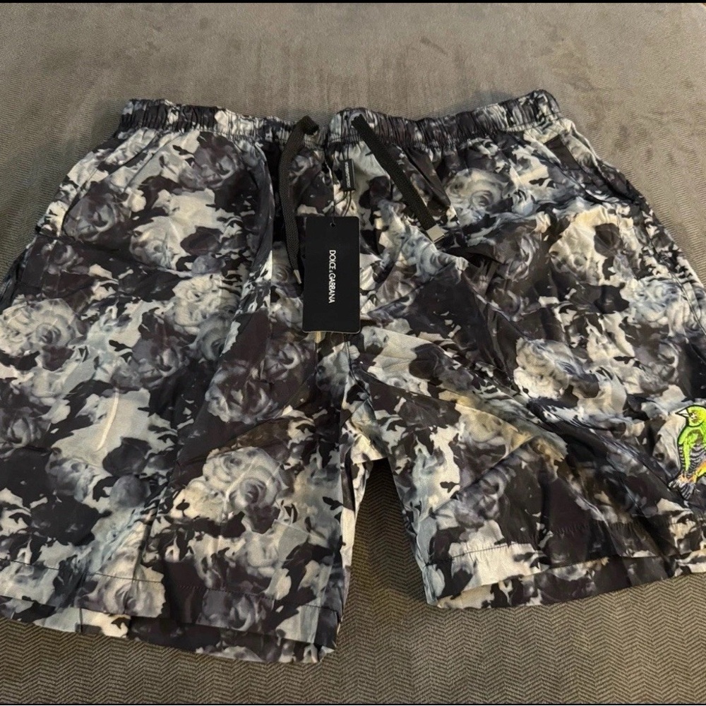 Dolce & Gabbana Monochrome Floral Swim Trunks